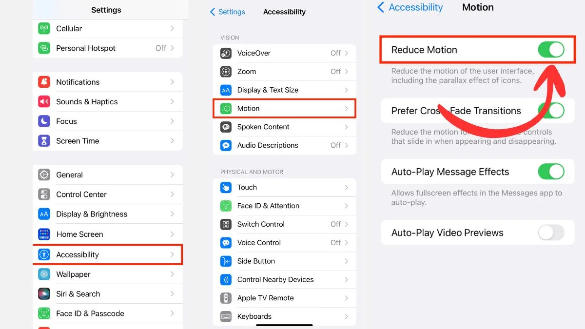 How to Turn off motion and extra animation effects