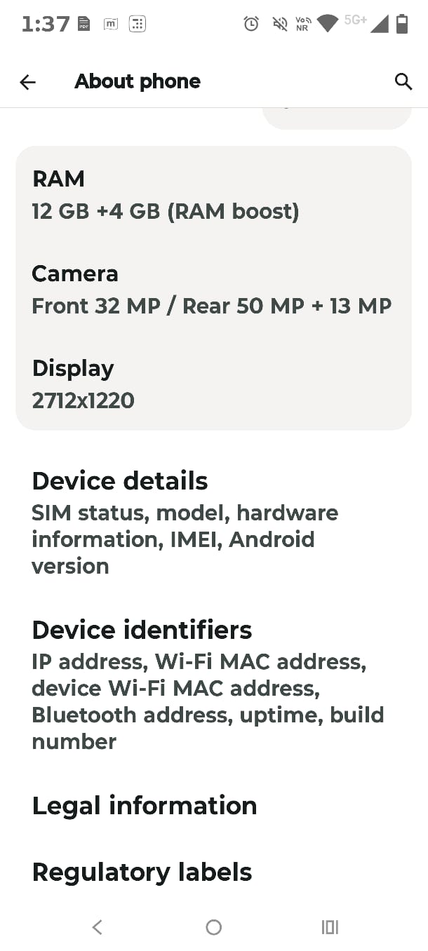 Android about phone status screen highlighting build information