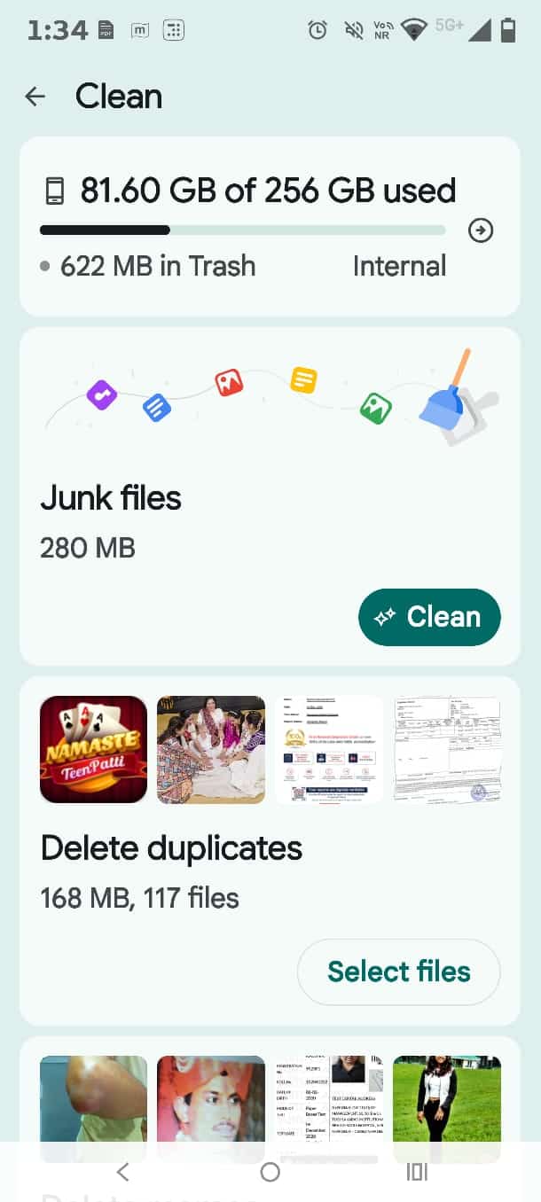 Tap on the free up space button in Android storage utility