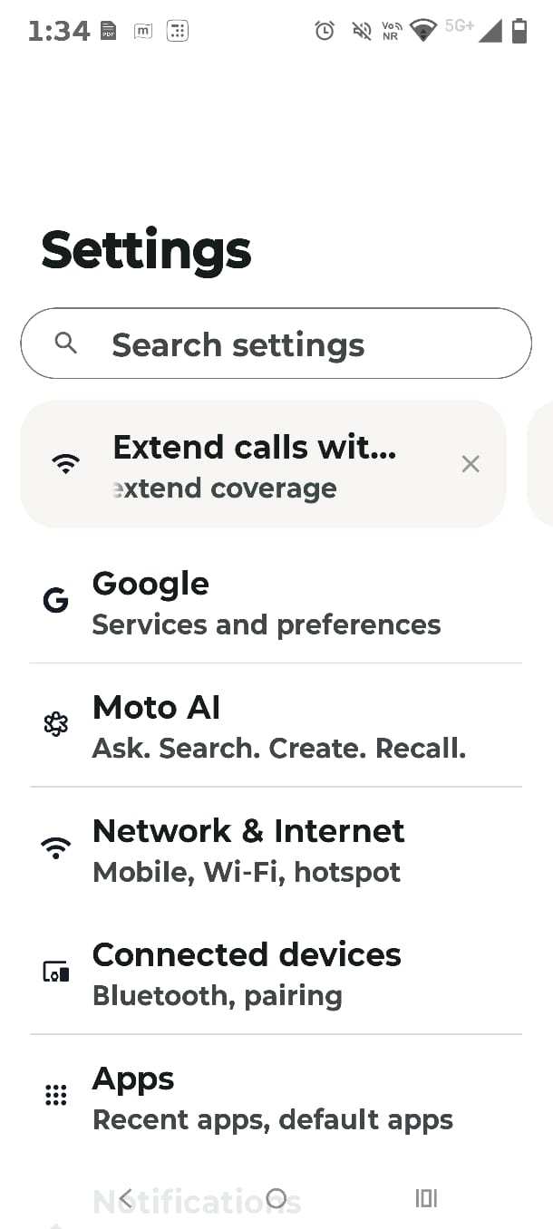 Android settings menu showing system configuration options