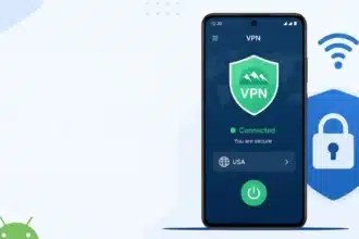 A smartphone displaying a secure VPN connection lock icon, illustrating how to set up a VPN on Android phone
