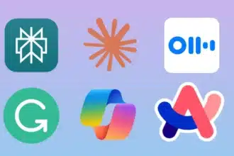 App icons of top AI apps for professionals including Claude AI, Perplexity, Otter.ai, Grammarly, Microsoft Copilot, and Arc Search