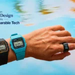 Casio Smart Ring CRW-H001 alongside the ABL-100WE retro fitness watch featuring health tracking, Bluetooth connectivity, and classic digital design.