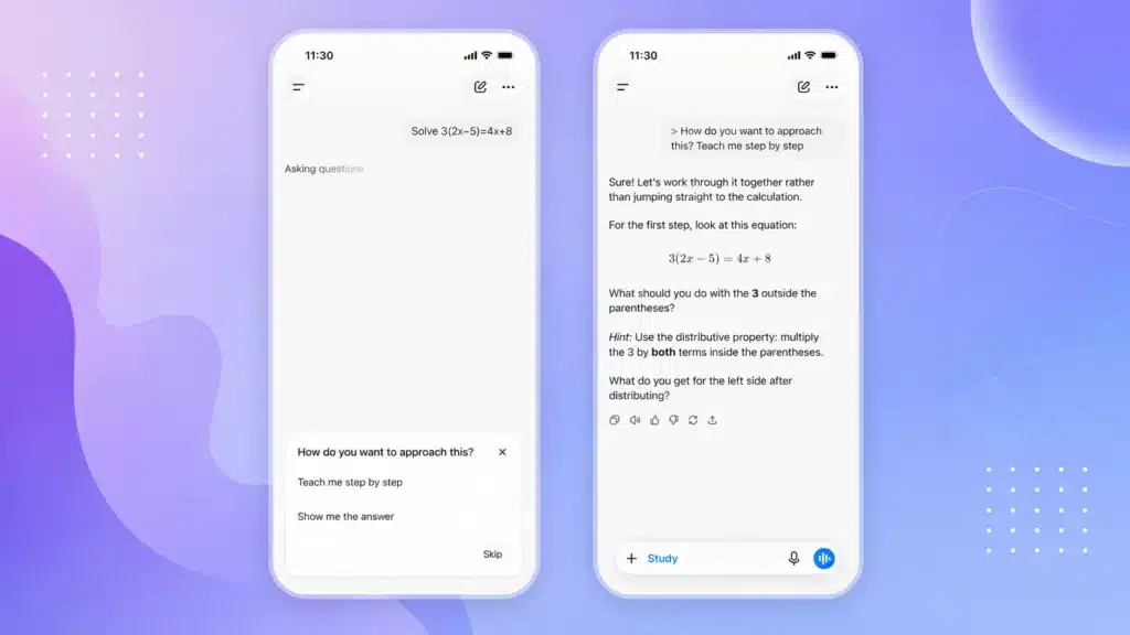 ChatGPT for Teens Study Mode with step-by-step learning guidance