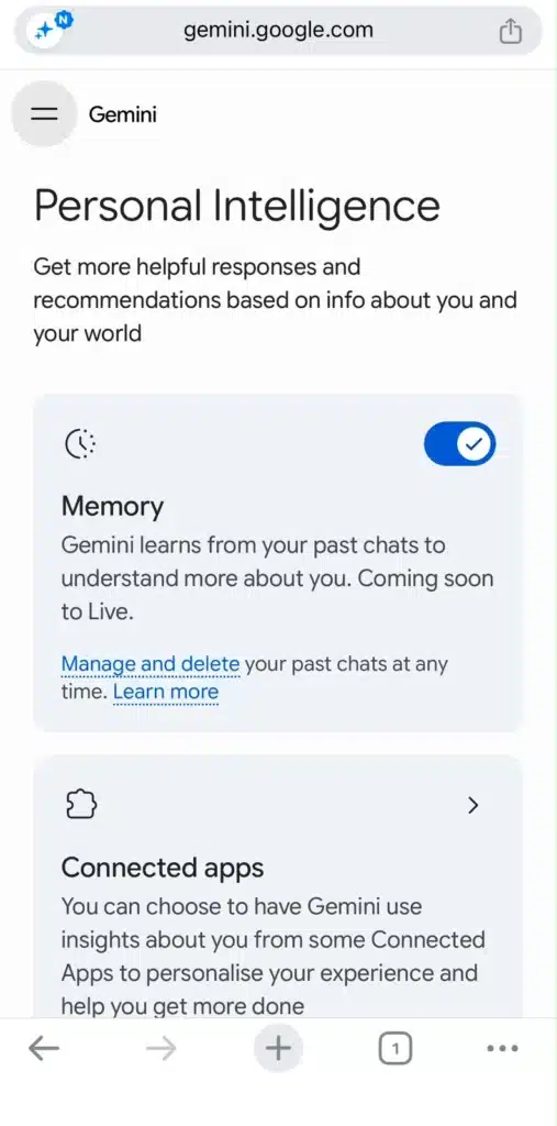 Google Gemini Privacy Settings Screenshot