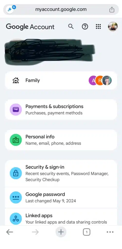 Google Account Privacy Settings Screenshot
