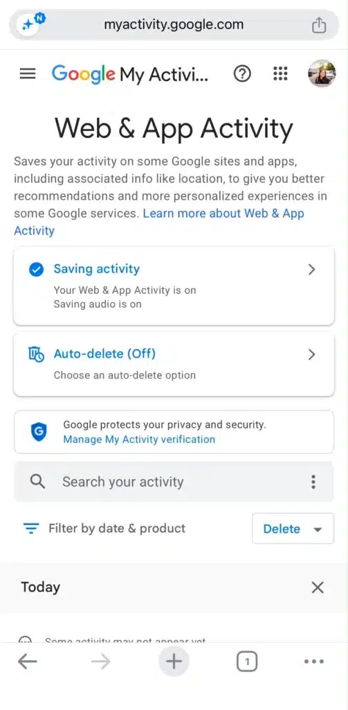 Google Account Privacy Settings Screenshot