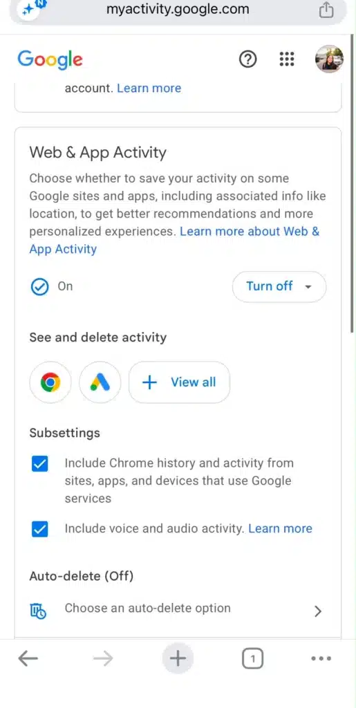 Google Account Privacy Settings Screenshot