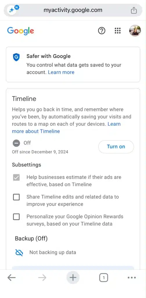 Google Account Privacy Settings Screenshot