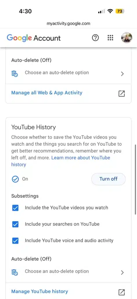 Google Account Privacy Settings Screenshot
