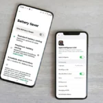 On-device AI battery saving settings displayed on iPhone and Android smartphones.
