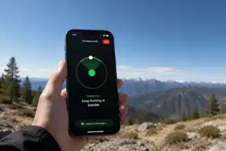 Smartphone using Satellite SOS to connect to emergency services in a remote area