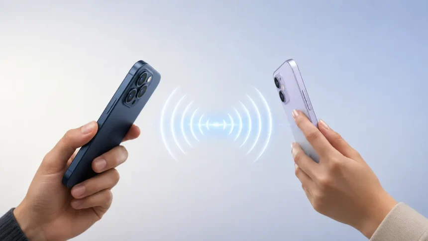 Two smartphones using Ultra-Wideband (UWB) for precise nearby ranging