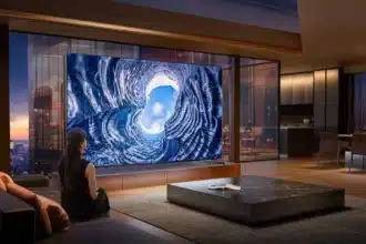 Large Hisense TV in a modern luxury living room | devicology.com