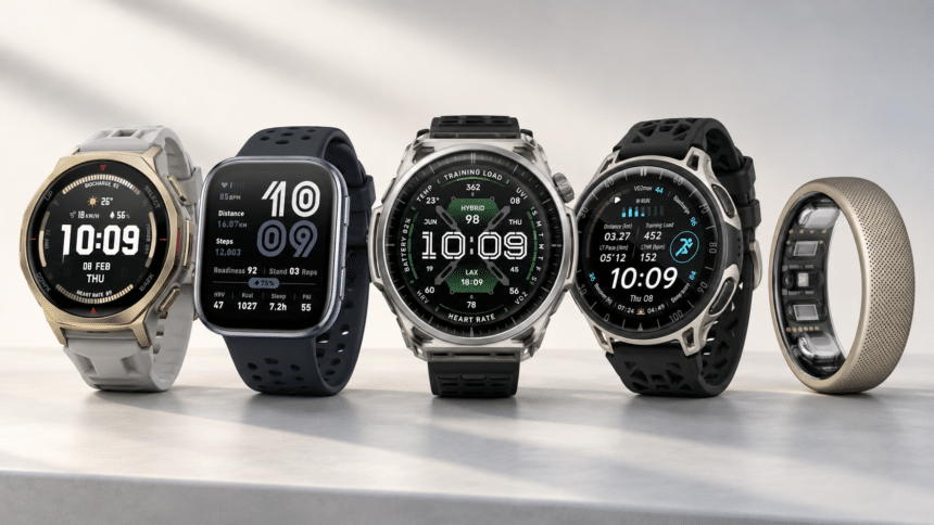 Amazfit wearables including Balance 3, Cheetah 2 Pro, T-Rex Ultra 2, Bip 6 and Helio Ring