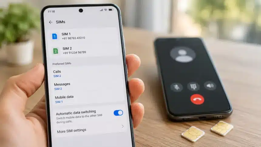 Mobile data working when calling from another SIM with automatic data switching enabled in dual SIM settings