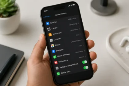 Phone permissions settings for location, camera, microphone and contacts