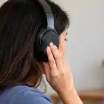 ANC pressure effect with a woman wearing noise cancelling headphones