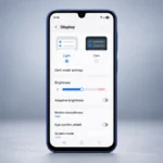 Samsung Galaxy A17 showing display settings with a brightness slider and adaptive brightness turned off