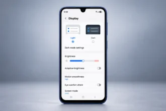 Samsung Galaxy A17 showing display settings with a brightness slider and adaptive brightness turned off