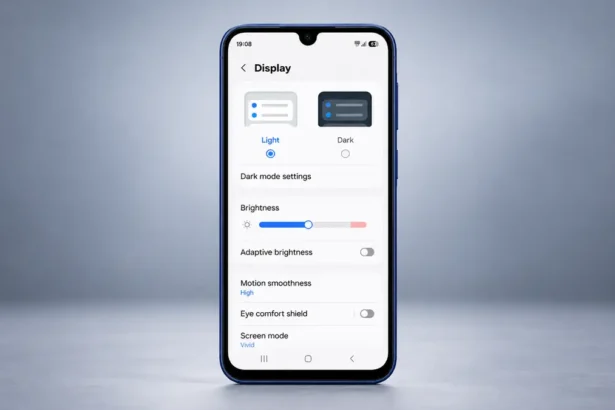 Samsung Galaxy A17 showing display settings with a brightness slider and adaptive brightness turned off
