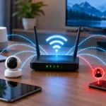 Home router connected to smart devices with a suspicious unknown device on the network